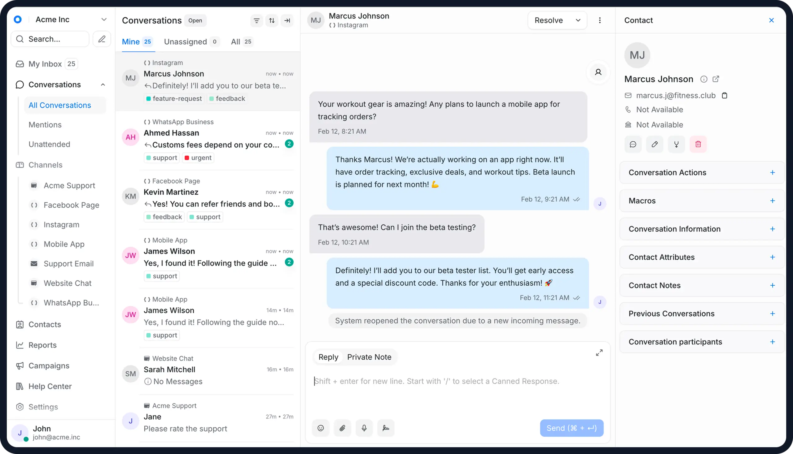 All your customer conversations,  in one Smart inbox
